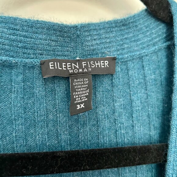 Eileen Fisher 100% Cashmere Long Open Front Cardigan in Teal Size 3X - Picture 2 of 10
